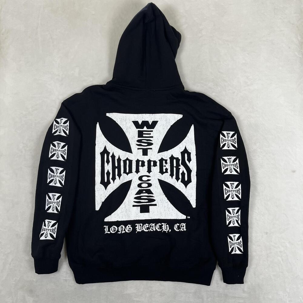West Coast Choppers Hoodie Mens Large Black Fleece Pullover Sweatshirt Retro